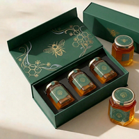 Boîte cadeau magnétique rigide de luxe avec insert personnalisé, estampage à chaud doré, emballage haut de gamme pour bouteille de miel artisanal