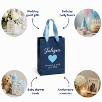 Sacs cadeaux en papier bleu marine personnalisés GB22 pour adultes avec poignée en ruban de satin, impression de nom personnalisée