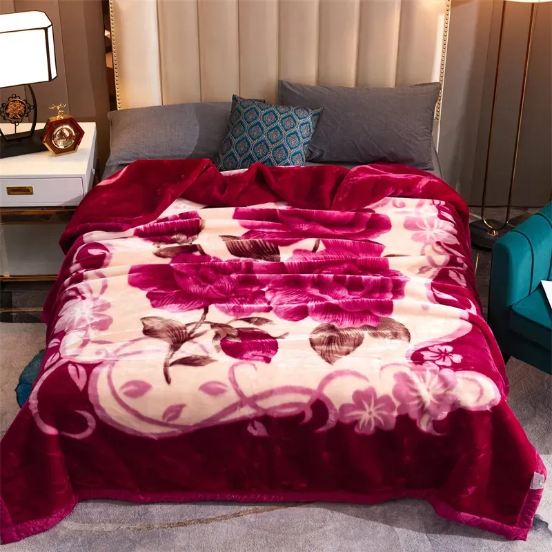High End Printed Warm Winter Raschel Blanket for Bed Soft Warmth Thickened Single Double Quilts Skin Friendly Weighted Blankets