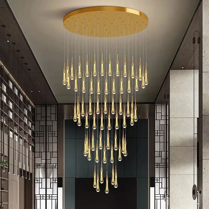 Round Cluster Modern Crystal Ceiling Rain Drop Chandelier LED Hanging Lights Cristal Lamps