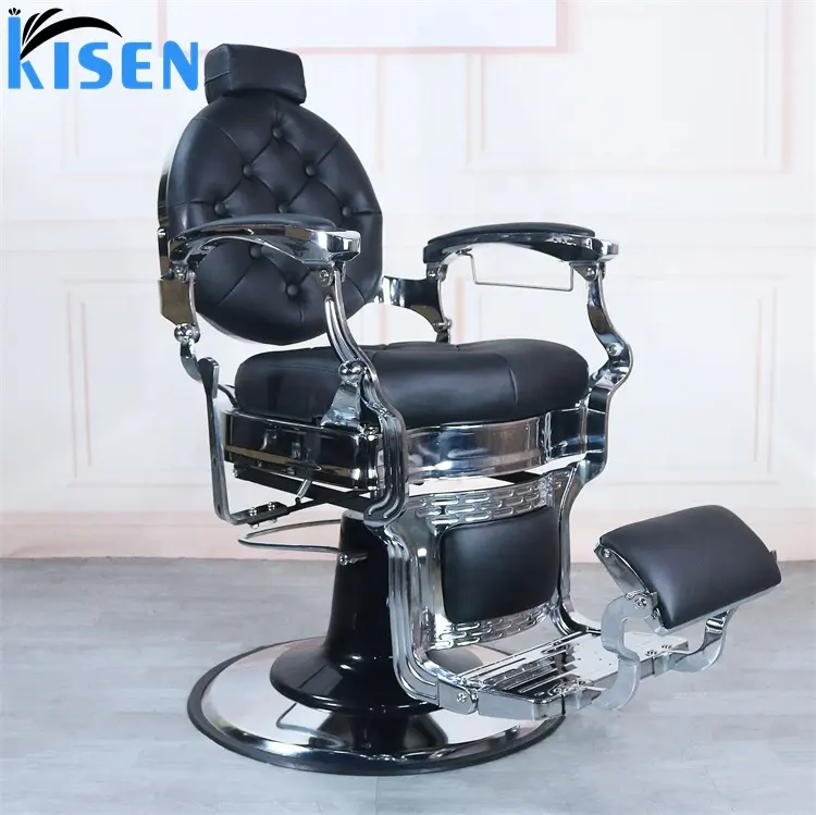 Kisen नवीनतम गर्म बिक्री लक्जरी आधुनिक barbera नाई की कुर्सी घुमाया काले स्टाइल कुर्सियों नाई सौंदर्य सैलून के लिए आपूर्ति पुरुषों उपयोग