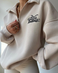 Pullover con mezza Zip da donna personalizzato felpe con cappuccio in cotone 100% <span class=keywords><strong>felpa</strong></span> oversize con <span class=keywords><strong>collo</strong></span> <span class=keywords><strong>a</strong></span> <span class=keywords><strong>Polo</strong></span> rovesciato da donna - Product Image 3