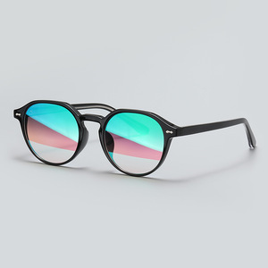 Lunettes de soleil rondes à monture complète, verres miroir, protection UV 100%, unisexe, protection solaire pour adultes - Product Image 1