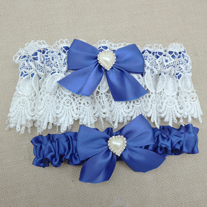 Ensemble de <span class=keywords><strong>jarretière</strong></span> de mariage en ruban de satin bleu royal et <span class=keywords><strong>ivoire</strong></span> pour femme accessoire de ceinture élégant - Product Image 3