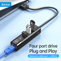 Hub USB 2.0 Jasoz F109 con 3 Interfaces, Tarjeta de Red Ethernet RJ45, Alimentación Tipo-C, Cableado Interno de 100M, Embalaje en Caja, en Stock