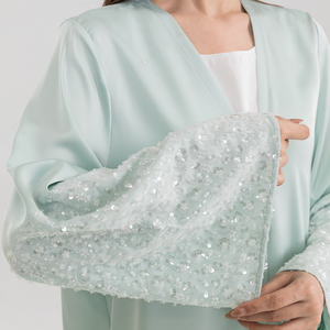 عباءة إسلامية بالجملة للنساء المسلمات في رمضان مع تصميم بالترتر، عباءة دبي مريحة بلون موحد - Product Image 5