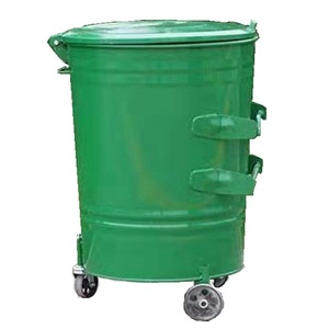 Contenedor de Basura Redondo de Metal de 240L, Contenedor de Residuos Cilíndrico de Acero con Ruedas para Exteriores, para Clasificación de Basura - Product Image 4