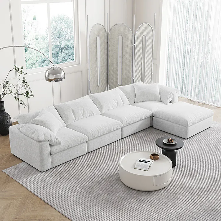 Foshan moderno luxo sala de linho L forma cantos sofá conjunto boucle branco leitoso 1 2 3 lugares modular secional sofá