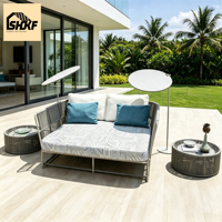 Ensemble de salon de jardin en corde tressée avec canapé-lit, assise profonde, structure en aluminium et coussins gris texturés pour jardin, villa, terrasse, balcon, cour