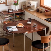 Table à manger ovale pliable, plateau en bois de caoutchouc massif, pieds en acier inoxydable poli, gain de place, extensible, style médiéval