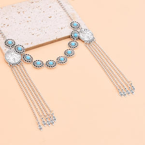 Cadena para la frente estilo étnico con microturquesa de imitación kazaja, borla de plata antigua, accesorio para el cabello, Xinjiang <span class=keywords><strong>Kashgar</strong></span> Travel - Product Image 4