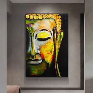 Figura abstracta de Buda hecha a mano para decoración del hogar, retrato de gran tamaño, lienzo moderno de Buda, pintura artística para pared, 100%