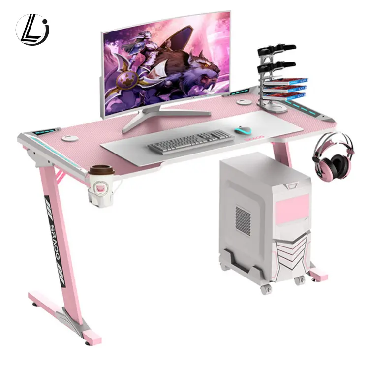 Simple Cheap Desk Computer LED Gaming Table Rgb Gamer Desktop Pink Game Desk Office Furniture Modern High Metal Stainless Steel
