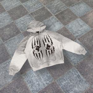 Sweat à capuche oversize en coton 100% avec logo imprimé en sérigraphie personnalisée, finition délavée à l'acide pour homme, automne - Product Image 2