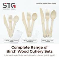 Ensemble de couverts en bouleau sur mesure, cuillère, fourchette, couteau compostables, ustensiles écologiques pour la restauration, audit BSCI