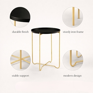 Table basse ronde en métal avec plateau noir, style contemporain, pour hall d'hôtel - Product Image 5