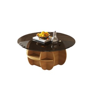Lujo moderno minimalista creativo pequeño espacio muebles mesa redonda de cristal con Base de madera mesa de té para sala de estar decoración del hogar - Product Image 5