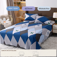 Set Sprei Kasur Modern Motif Bunga Geometris Bahan Polyester Tenun dengan 2 Sarung Bantal untuk Rumah dan Hotel