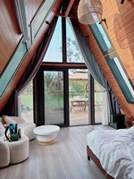 Maison en bois triangulaire préfabriquée, maison dans les arbres, 2 chambres, structure en acier léger, maison à ossature en A à vendre