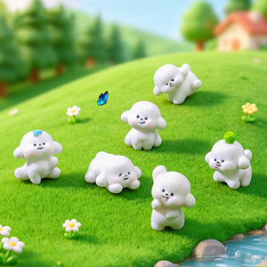 Cute PVC Cartoon Micro-landscape Ball-playing White Puppy Figurine DIY Decorative Accessory Mini Car and <b>Desk</b> Ornament - Product Image 1