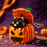 Ensemble de blocs de construction Halloween Jack O Lantern, modèle de citrouille et chat noir en briques, décoration effrayante DIY, cadeau pour la maison ou le bureau
