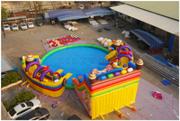 Grand toboggan aquatique gonflable avec piscine ronde, thème arc-en-ciel, aire de jeux aquatique extérieure pour divertissement familial commercial