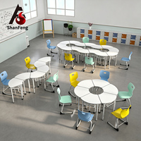 Ensemble de mobilier scolaire en gros, table et chaise combinées en forme de S, avec roulettes en PU, pour salle de classe, étude et formation des élèves