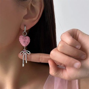 Pendientes colgantes con lazo de corazón rosa dulce, de aleación de acero inoxidable, estilo fresco y dulce, pendientes de moda para mujer. - Product Image 2