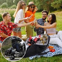 Sacoches de moto isothermes 18L étanches avec fermeture éclair en U, capacité 12 bouteilles en verre, 24 canettes, ouvre-bouteille portable et filet