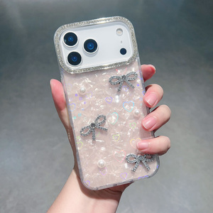 Custodia per telefono di lusso con diamanti e lamina d'<span class=keywords><strong>oro</strong></span>, motivo a conchiglia IMD, per <span class=keywords><strong>iPhone</strong></span> 17 16 <span class=keywords><strong>Pro</strong></span> <span class=keywords><strong>Max</strong></span> 15 14, protezione completa, cover alla moda - Product Image 3