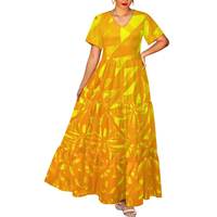 Robe longue décontractée et élégante pour femme, col en V profond, motif tribal polynésien tie-dye, style mode jeune et décontractée