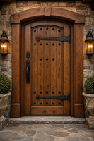 Porte d'entrée rustique en bois, arquée, à lattes verticales, avec clous en fer, en bois, aluminium et acier pour villa, manoir, maison