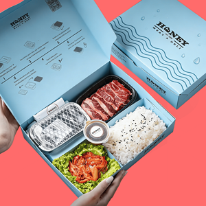 Ensemble de boîte à lunch bento avec barbecue pliable en acier inoxydable jetable personnalisé avec logo, dispositif de sécurité contre les flammes, pour les fêtes - Product Image 1