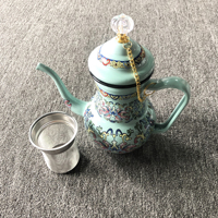 Nouvelle bouilloire en émail métallique écologique de 1 L, design floral, poignée composite en acier au carbone, compatible gaz et induction