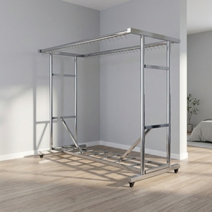 Stendibiancheria Pieghevole a Doppio Livello in Acciaio Inox Resistente 2M, Antivento, per Alimenti, Spezie, Vestiti, da Bagno - Product Image 1