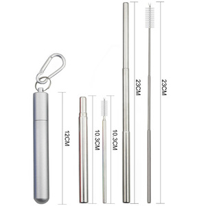<span class=keywords><strong>Paille</strong></span> télescopique pliable en acier inoxydable à fond <span class=keywords><strong>rond</strong></span> avec étui pliable, porte-clés, logo laser personnalisé - Product Image 4