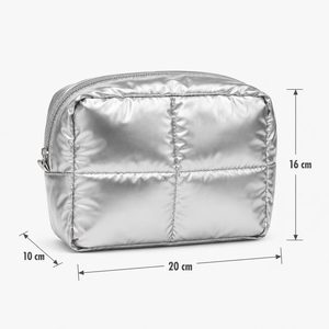 Sac en nylon métallisé avec logo personnalisé, pochette cosmétique rembourrée douce, organiseur de maquillage de voyage pour femmes, vente en gros OEM ODM - Product Image 2