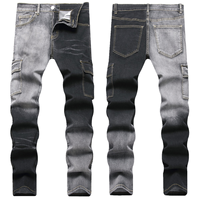 Jean Cargo Homme Bicolore en Denim Patchwork Asymétrique Coupe Slim Empilée Streetwear Noir Gris Vente en Gros OEM