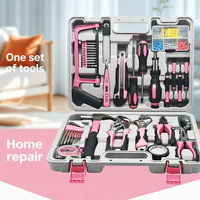 Kit d'outils ménagers rose 108 pièces, multifonctionnel, pour réparations domestiques, avec mallette moulée par soufflage, pour l'entretien et les tâches de réparation d'appartements