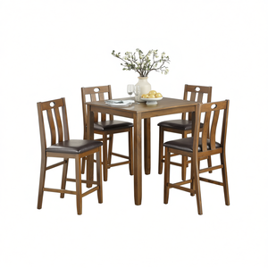 Db Transitional 5 Pc Counter Height <b>Dining</b> Table Set <b>Brown</b> Wood Upholstered <b>Chairs</b> For Kitchen Home Use - Product Image 1