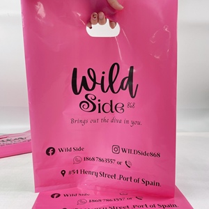 Sacs shopping en plastique rose imprimés sur mesure, sacs découpés, sacs d'emballage pour vêtements, cosmétiques, bijoux, avec poignée et logo personnalisé - Product Image 2