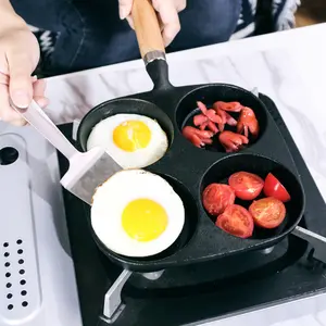 Mini sartén de hierro fundido para desayuno presazonado, olla para freír huevos, gofres, 4 agujeros, 20CM