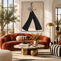 Tableau mural moderne en toile pour femme, motif rayures noires et blanches, peinture de dame au café, pour salon, hôtel, bureau, boutique, décoration