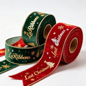 Ruban en gros-grain polyester/coton de Noël, 1-1/2 pouce, motif géométrique imprimé feuille d'or, simple face, certifié OEKO-TEX - Product Image 4