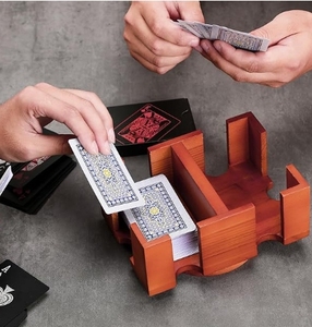 Portatarjetas giratorio de madera, bandeja de bolsa de tarjeta de doble capa de póquer de madera giratoria, estante de almacenamiento de tarjetas de póquer de juego de fiesta - Product Image 4
