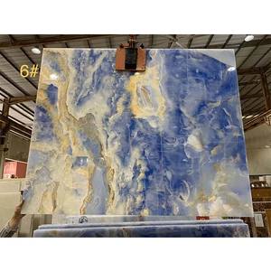 天然ブルーオニキスゴールデンイエロー静脈大理石スラブ工場直販中国工場価格 - Product Image 1