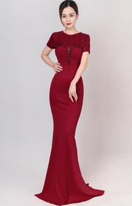 ชุดราตรีปักเลื่อมแบบยาว คอวี แขนสั้น ประดับลูกปัด สำหรับงานพิธีหรือโอกาสพิเศษ - Product Image 6