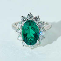 Anillo de Halo con Diamante Cultivado en Laboratorio de 5.8ct Personalizado, Lujoso, Plata de Ley 925 Chapada en Oro, Corte Ovalado, Color Verde, Certificado IGI, Fino