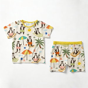 New Trendy Top Quality Cotton Animal Print Casual Kids <strong>Clothes</strong> Summer Short Trouser and T-Shirt Outfit Sets with Logo Girls - Product Image 1