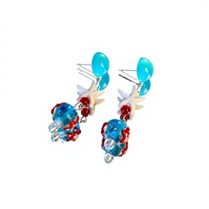 Boucles d'oreilles pendantes en alliage pour femmes, forme étoile bleue, style vintage - Product Image 1